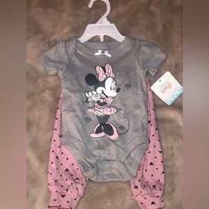 Disney Baby | 3-6 Months | Short Sleeve Gray Bodysuit + Pink Pants